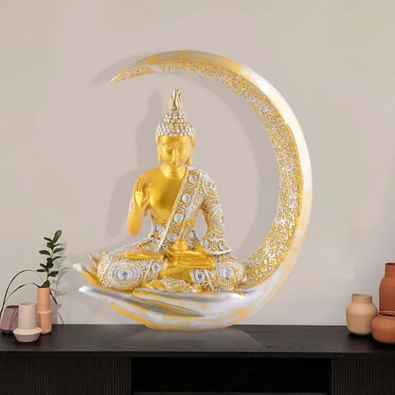 Golden Crescent Moon Buddha Statue