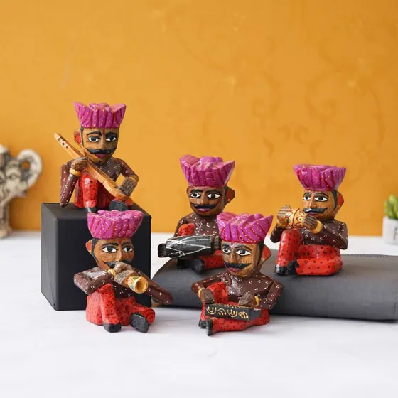 Wooden Rajasthani Musician Figurines