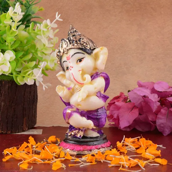 Purple Dhoti Ganesha Resin Idol