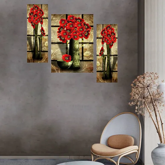 Red Floral Digital Wall Painting