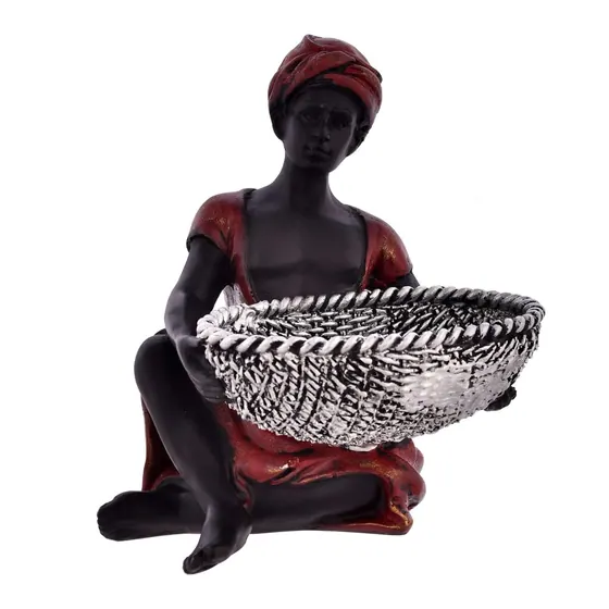 Resin Seated Woman Basket Figurine