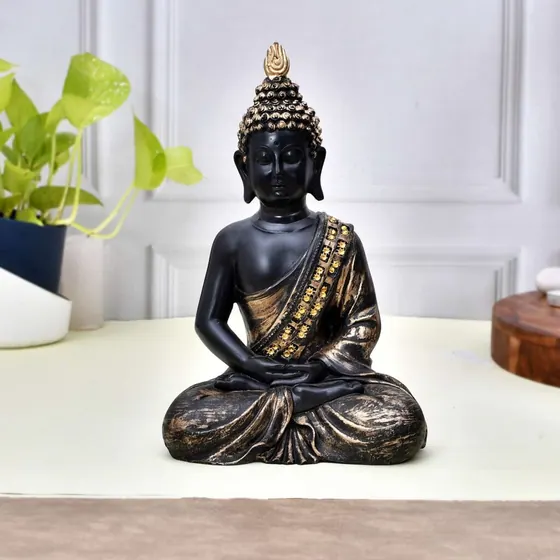 Meditating Black Resin Buddha Statue