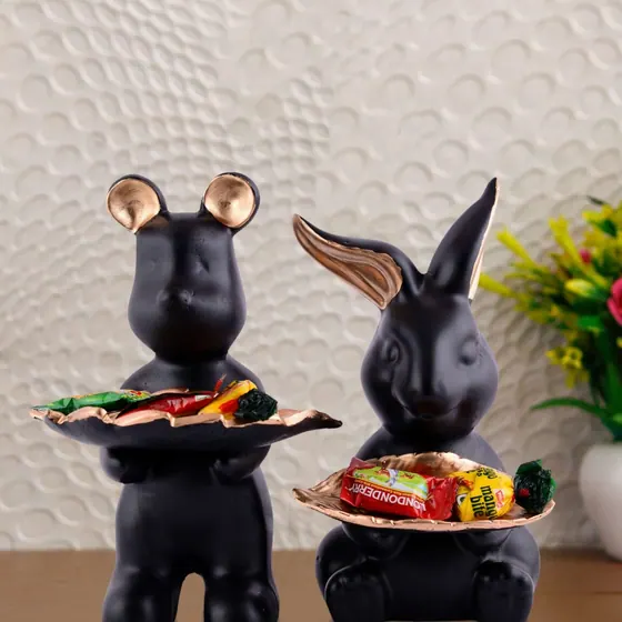 Black Rabbit Trinket Tray Figurines
