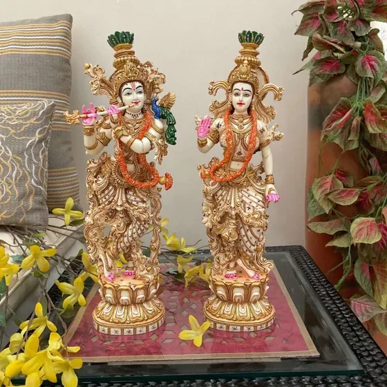 Intricate Radha Krishna Marble Idols