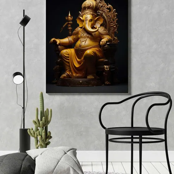 Golden Ganesha Idol Canvas Painting
