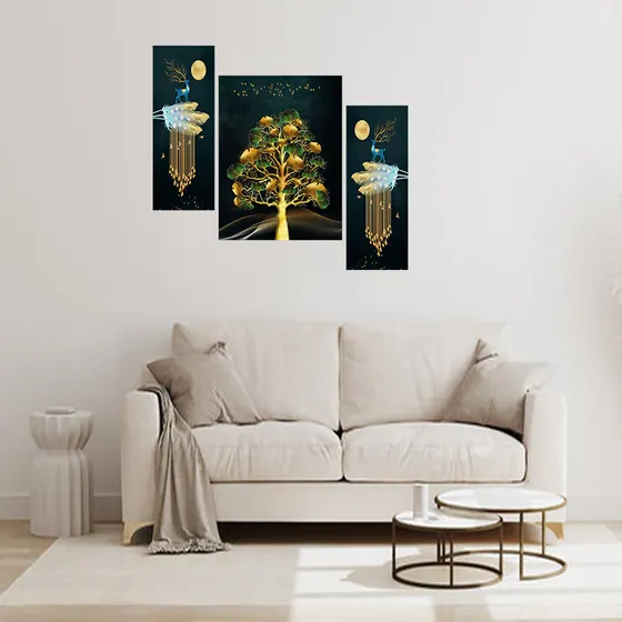 Golden Tree Chandelier Wall Painting