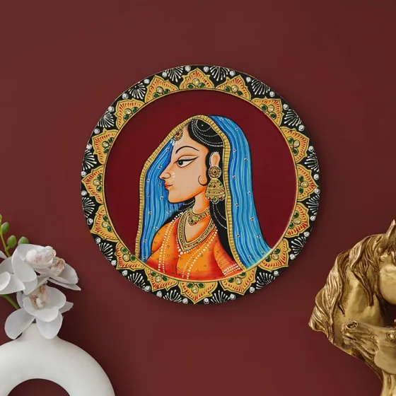 Rajasthani Woman Pichwai Wall Plate