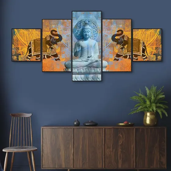 Buddha and Elephants Wall Painting