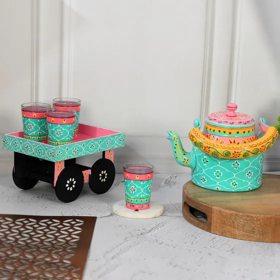 Turquoise Painted Kettle Set