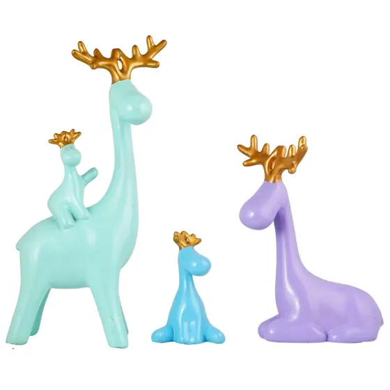 Pastel Resin Deer Family Figurines