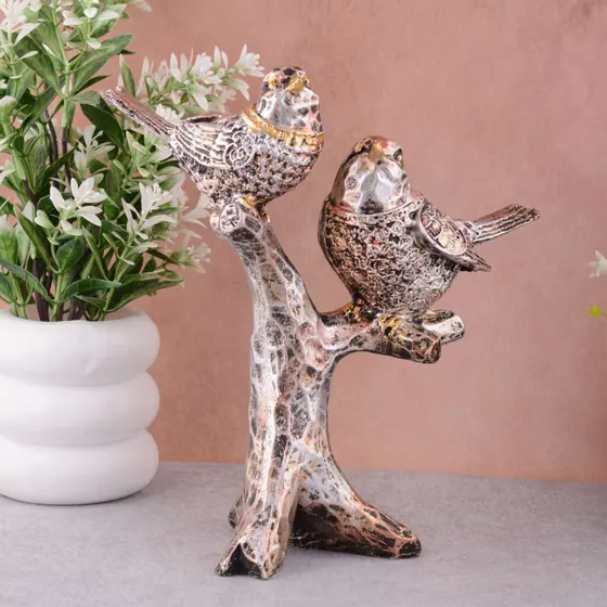 Mottled Resin Bird Pair Figurine