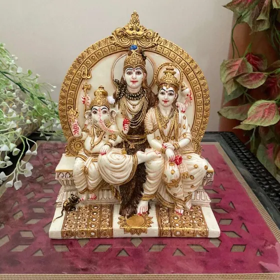 Marble Shiva Parvati Family Idol