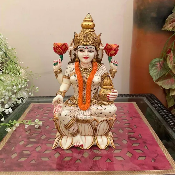 Seated Lakshmi Marble Statue