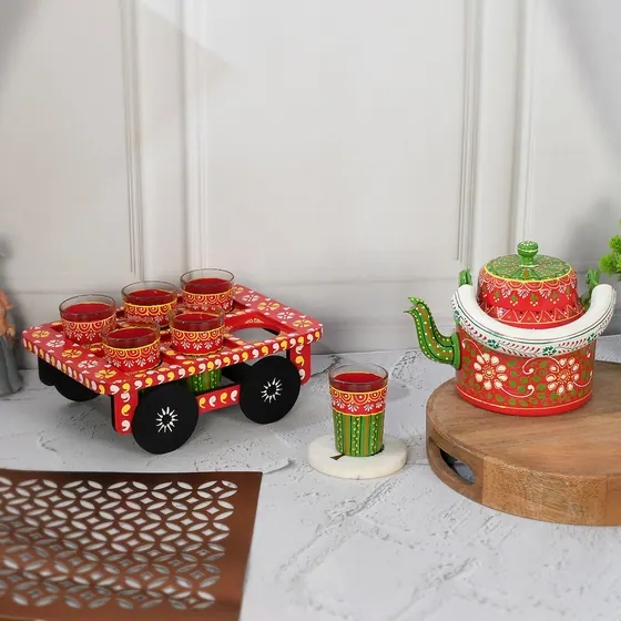 Red Painted Tea Kettle Set