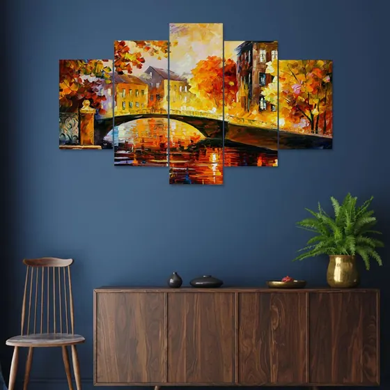 Autumn Bridge Cityscape Wall Painting