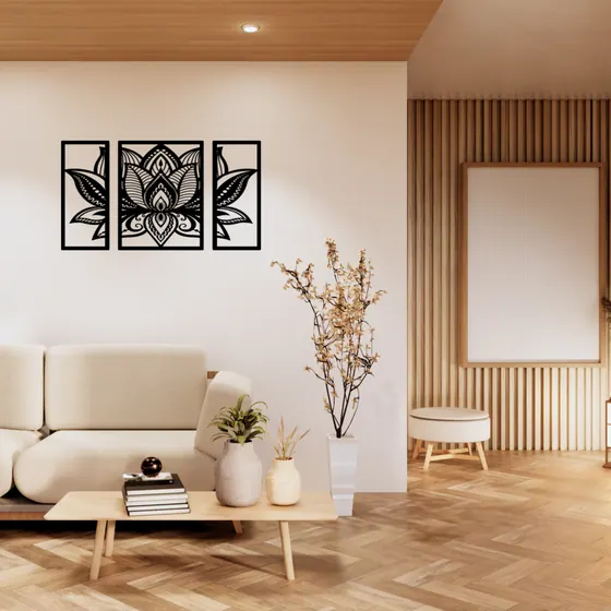 Lotus Mandala Wall Art Triptych