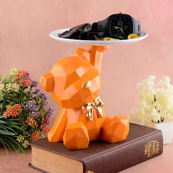 Geometric Orange Sitting Bear Tray