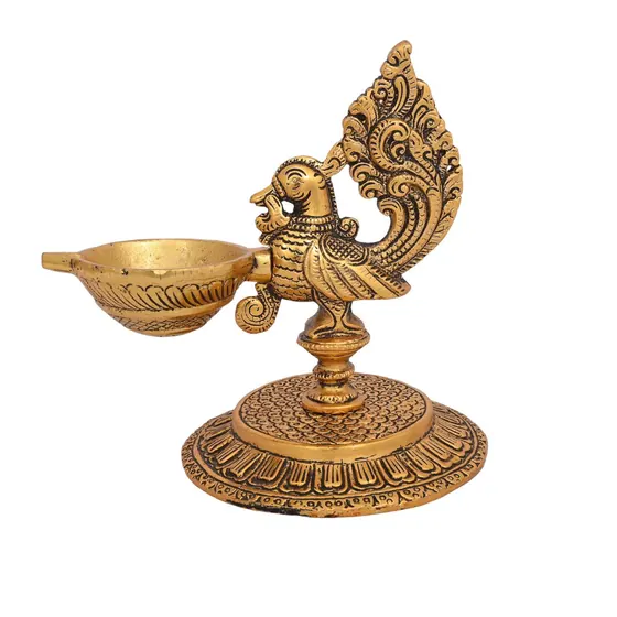 Peacock Diya Round Plate