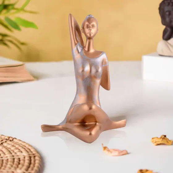 Bronze Tone Side Stretch Yoga Figurine