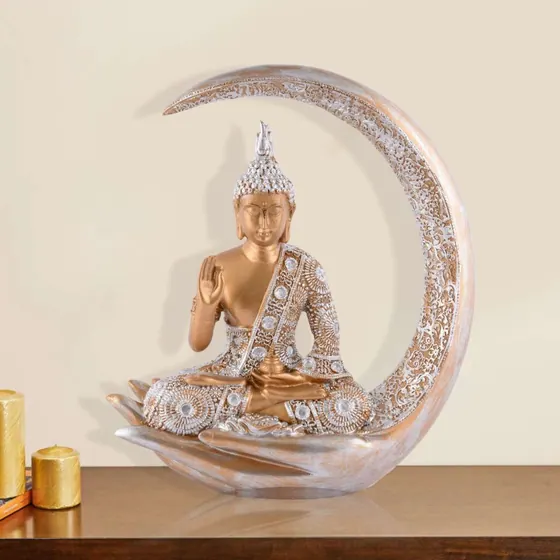Crescent Moon Meditating Buddha Statue