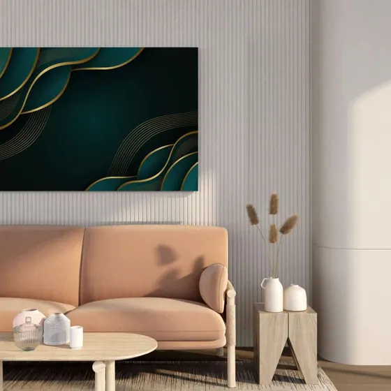Abstract Teal Ribbon Canvas Painting