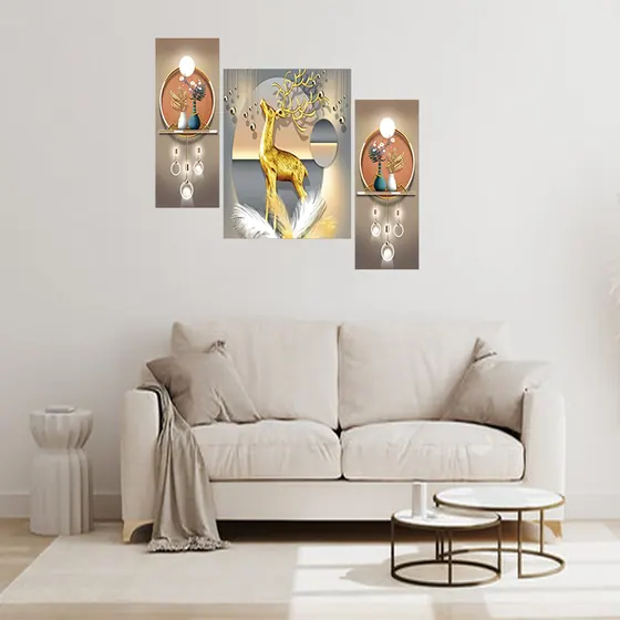 Golden Deer Abstract Wall Art