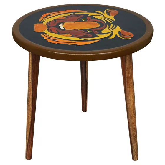 Tiger Painted Wooden Side Table