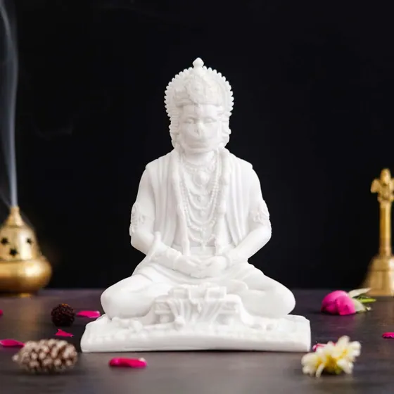 Meditating Lord Hanuman Marble Statue