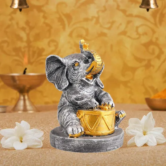 Resin Musical Elephant with Drum