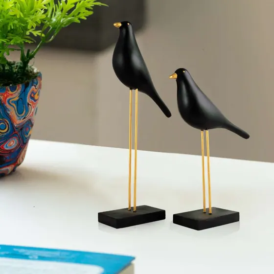 Black Bird Figurines on Stands
