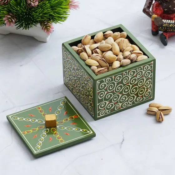 Embossed Green Square Wooden Box