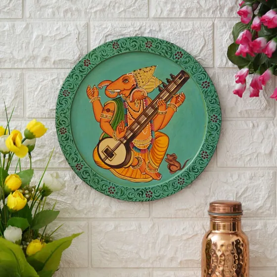 Ganesha Playing Veena Wall Plate