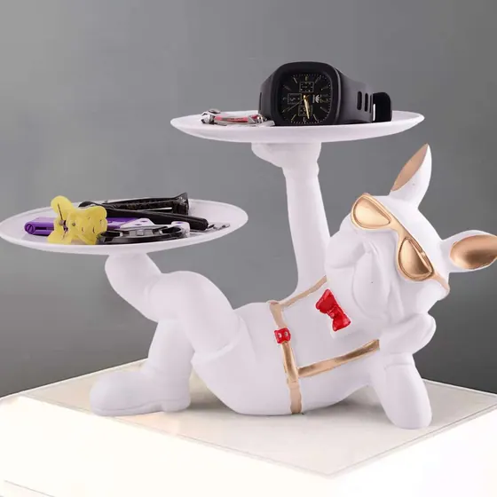 White Resin Bulldog Dual Tray