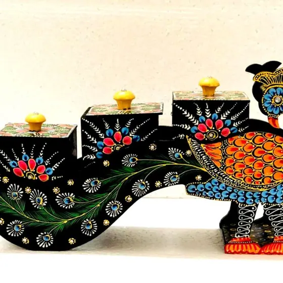 Peacock Wooden Spice Box