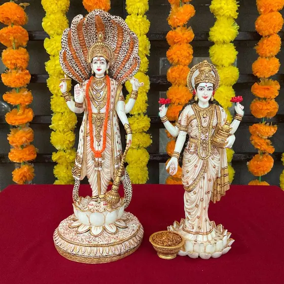 Marble Vishnu Lakshmi Idol Pair