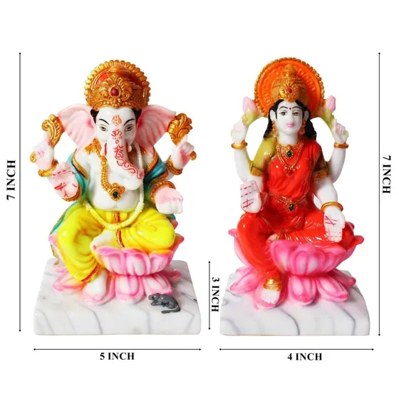 Painted Marble Ganesha Lakshmi Idols