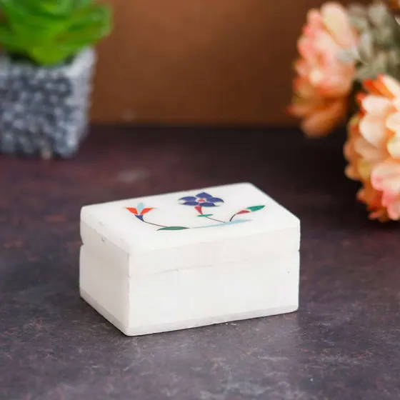 Inlaid White Marble Trinket Box