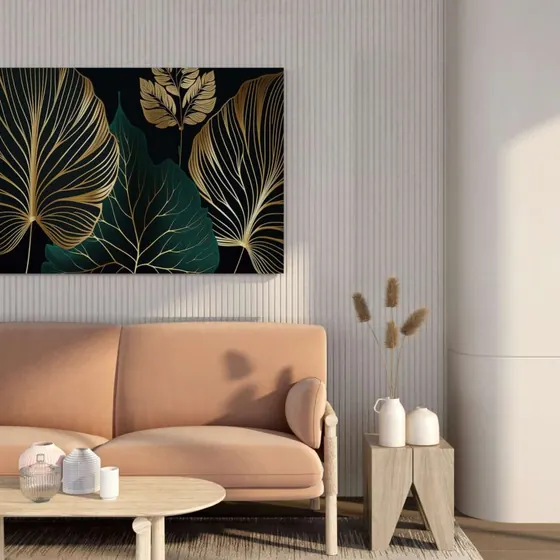 Abstract Gold Veined Leaves Painting