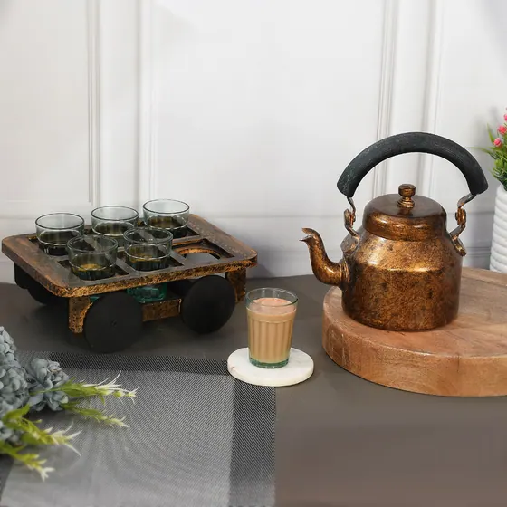 Antique Finish Kettle Tray Set