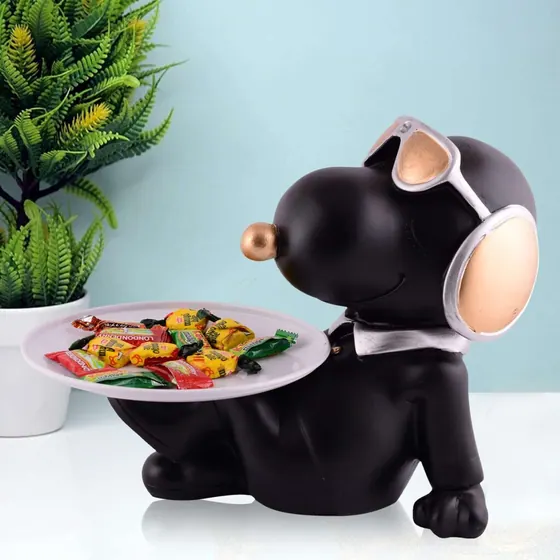 Black Resin Dog Tray Figurine