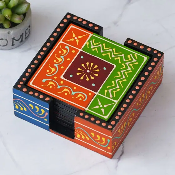 Painted Geometric Wooden Coasters