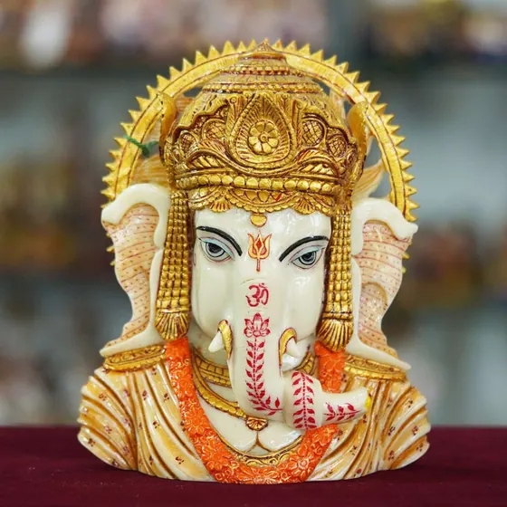 Carved Marble Ganesha Face Bust
