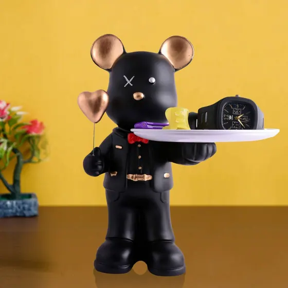 Black Resin Bear Tray Figurine