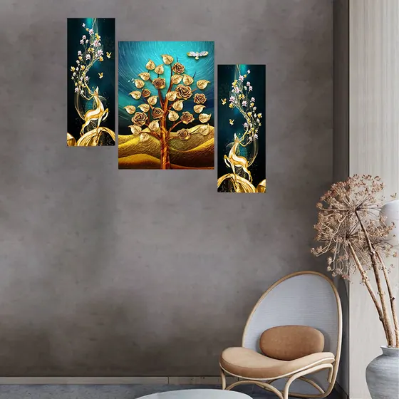 Golden Tree Deer Wall Painting