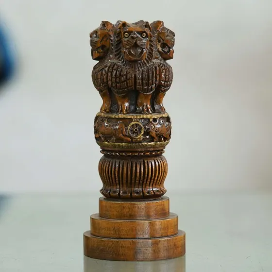 Carved Wooden Ashoka Pillar Replica