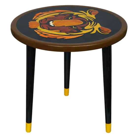 Tiger Motif Wooden Side Table