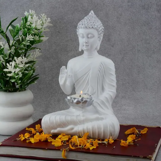 White Meditating Buddha Idol