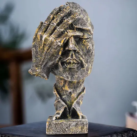 Abstract Covered Face Resin Sculpture