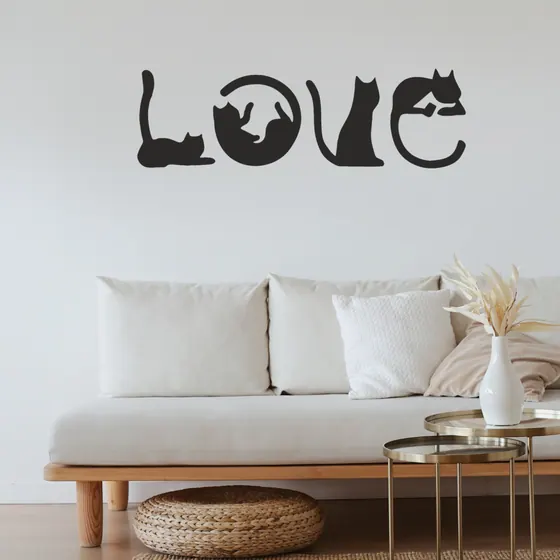 Cat Silhouette Love Wall Decor