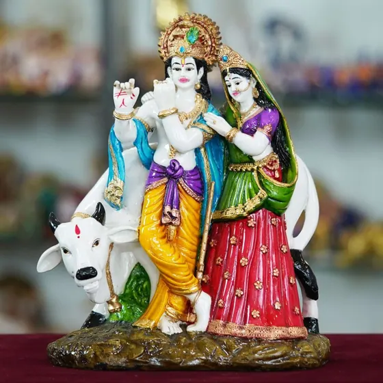 Radha Krishna with Cow Idol